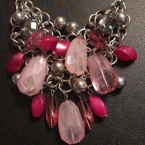 Magenta & Pink glass multi drop necklace